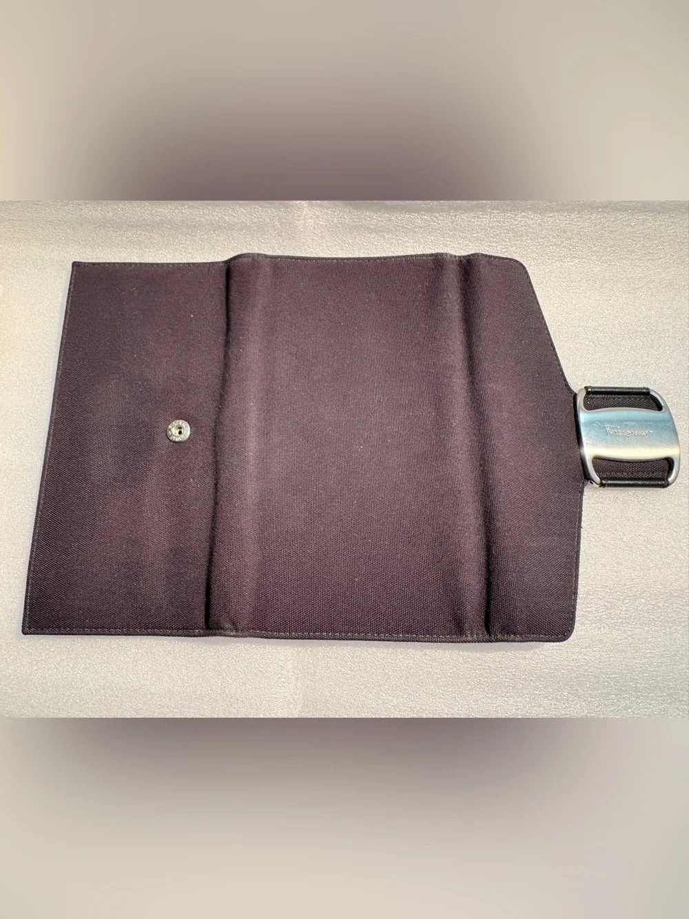 Authentic Ferragamo Vara Black Canvas Leather Long Wallet COA